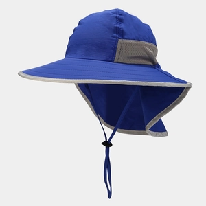Detail view of the breathable mesh and sun protective neck flap on this kids bucket hat