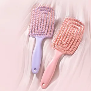 Taro purple and peach pink hollow curved hairbrushes for volume and scalp massage