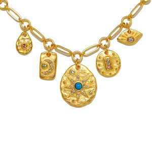 Collier Pendentif Bohème Vintage en Acier Inoxydable Cœur Mauvais Œil Soleil Lune Étoile Plaqué Or 18K pour Femme