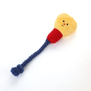 Squeaky dog plush toy with durable blue cotton rope for chewing and dental grinding