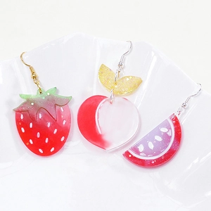Fruity resin earrings featuring strawberry, peach, and watermelon with glitter accents