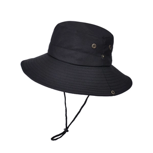 Chapeau de pêcheur noir pour homme avec bord large et mentonnière réglable pour soleil