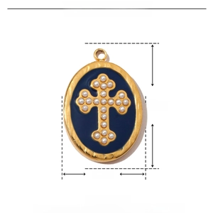 Detailed size specifications of blue enamel and gold stainless steel cross pendant