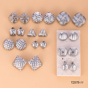 11-pair set of minimalist silver stainless steel stud earrings in geometric patterns