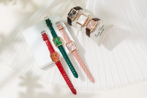 Detailed collection of vintage rectangular quartz watches in six elegant leather colors