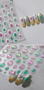 Macro detail of M-602 3D embossed nail art stickers with baroque gem lace design