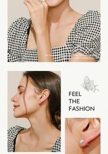 Detailed views and on-ear look of elegant silver opal stud earrings for women