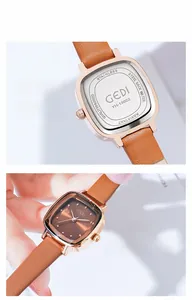 Detail of GEDI square rose gold watch case, YH-13022 model and stainless steel back cover
