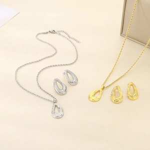 Stainless Steel Jewelry Set Irregular Hollow Drop Pendant Necklace And Rhinestone Earrings For Women Fashion Jewelry Accessories