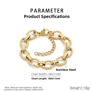Detailed parameter diagram showing 180x11mm golden stainless steel chain link bracelet