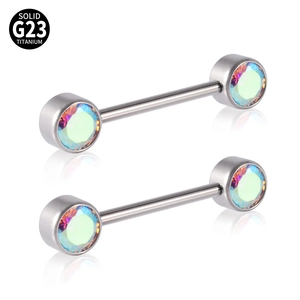 G23 titanium nipple rings with iridescent opal stones and internal threading