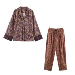 Pyjama Imprimé Paisley Pour Femmes Chemise À Manches Longues Et Pantalon À Taille Élastique Loungewear En Satin