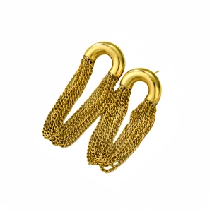 Elegant gold curved C-shape chain tassel drop earrings in high-quality stainless steel