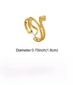 Macro detail of gold snake-textured stainless steel open ring with 1.8cm diameter specifications