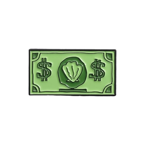 Épingle émaillée amusante en forme de billet vert avec motif de coquillage cartoon
