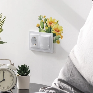 Tropical cactus and yellow flower wall stickers for kids room light switch decoration