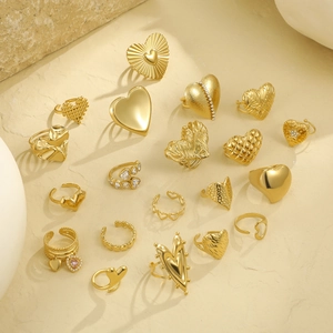 Heart Rings For Women Stainless Steel Gold Plated Adjustable Open Design Trendy Elegant Niche Jewelry