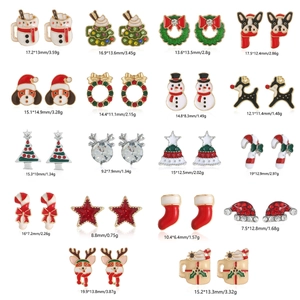 Detailed grid of Christmas earrings with exact dimensions and weights for each festive style