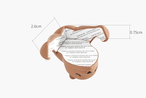 Paraspigoli marrone con animali, mostra dimensioni precise di 2,6 cm e 0,75 cm