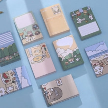 Detail of 8 packs of cartoon transparent PET sticky notes with cute cover illustrations