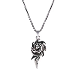 Unisex tribal swirl flame pendant in silver titanium steel with square box chain jewelry