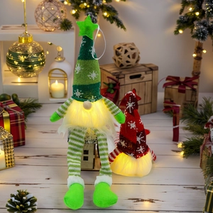 Décoration de Gnome de Noël LED Poupée en Peluche Rudolph Lumineuse Bonnet en Tricot Flocon de Neige Ornement de Noël Jambes Longues