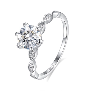 Bague classique en moissanite 1 carat en argent 925 avec anneau torsadé serti de pavé