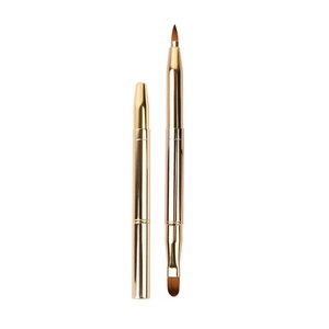 Portable retractable dual-head golden metal lip brush with caps for lipstick and concealer