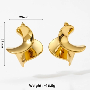 Detailed dimensions of 29mm by 34mm for gold-toned abstract spiral twisted earrings