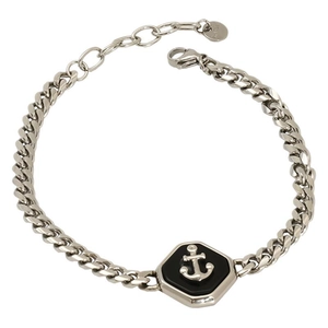 Bracelet maille cubaine en acier titane avec médaillon ancre hexagonal noir élégant