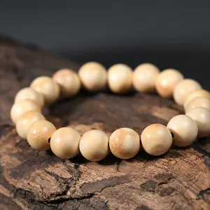 Natural Milky Wood Round Bead Bracelet Handmade Ethnic Zen Style Buddhist Prayer Wristband For Men Women Classic Jewelry