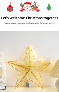 Dettaglio stella di Natale in filo dorato con luci LED calde e scatola batteria