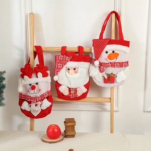 Christmas Gift Tote Bags Knitted Plush Santa Snowman Reindeer Cartoon Candy Pouch Festive Holiday Party Decoration