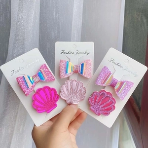 Glitter Bow And Shell Hair Clips Sparkly Holographic Duckbill Hairpins Korean Style Princess Headwear For Kids Girls