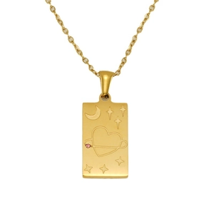 18K gold plated stainless steel tarot necklace featuring a celestial square pendant