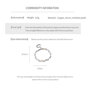 Detailed size view of the vintage pearl and zircon bracelet showing length and width