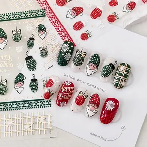 Stickers Ongles Noël 3D Relief Dorure Père Noël Flocons De Neige Autocollants Décoration Manucure Fête