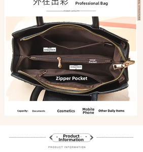 Internal structure of black crocodile pattern Boston handbag showing multiple compartments