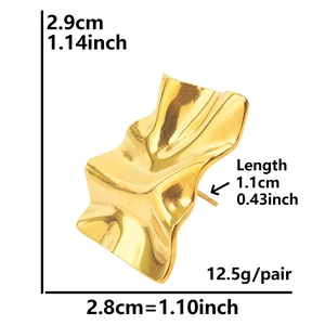 Irregular textured gold stainless steel stud earrings with size and weight dimensions
