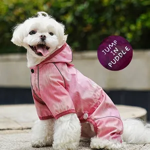 Wasserdichte Kapuzen-Haustier-Regenjacke mit Reflektorstreifen in Pink und Lila