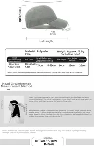 Guía de tallas para gorra de béisbol de malla transpirable ajustable de 55-59cm
