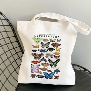 Detail of canvas tote bag featuring vintage Lepidoptera butterfly scientific illustrations