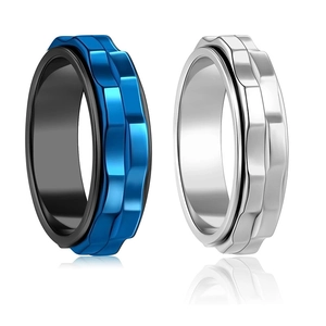 6mm rotating gear stress relief ring in blue black and silver stainless steel finishes