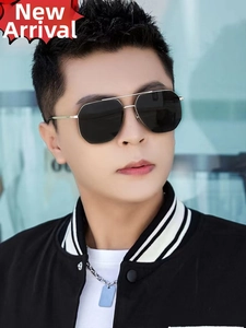 Men wearing vintage gray geometric polarized sunglasses with thin double bridge metal frame