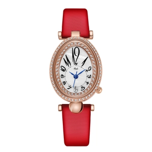 Women Quartz Watch Elegant Oval Rhinestone Alloy Case Leather Strap Artistic Numerals Waterproof Fashion Analog Timepiece