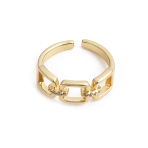 Gold double-layer chain link open ring featuring micro-pave cubic zirconia accents
