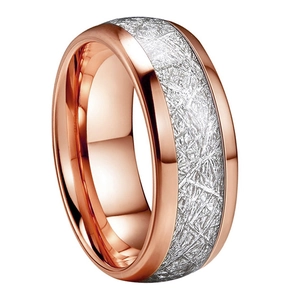 Men's two-tone rose gold stainless steel ring with textured silver center inlay