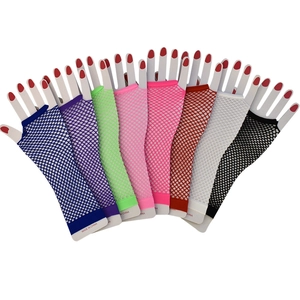 Elastic semi-finger fishnet gloves in 8 vibrant colors for retro party costumes