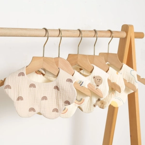 5-pack cotton gauze baby bibs in petal shape with cute rainbow and bear patterns