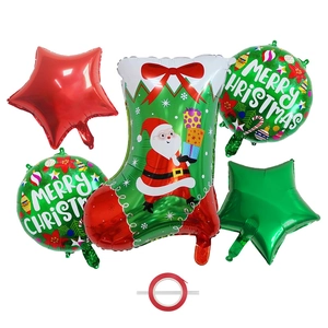 Christmas party balloon set with Santa Claus stocking, foil stars and Merry Christmas prints